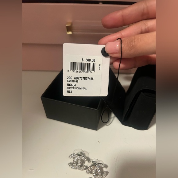 CHANEL silver Rhinestone Curvy Earrings crystal - Picture 4 of 5